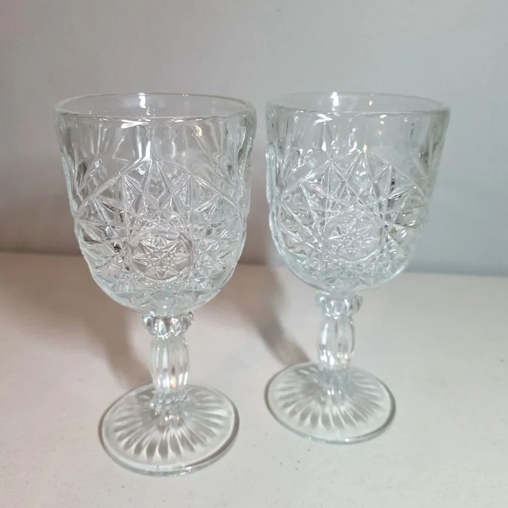 Set of 2 Hobstar Water Goblet by Libbey Glass  Pressed Glass
